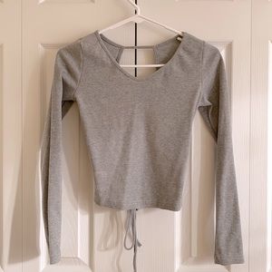 Gray crop top lace back